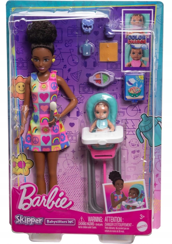 Barbie opiekunka Skipper+bobas HTK34
