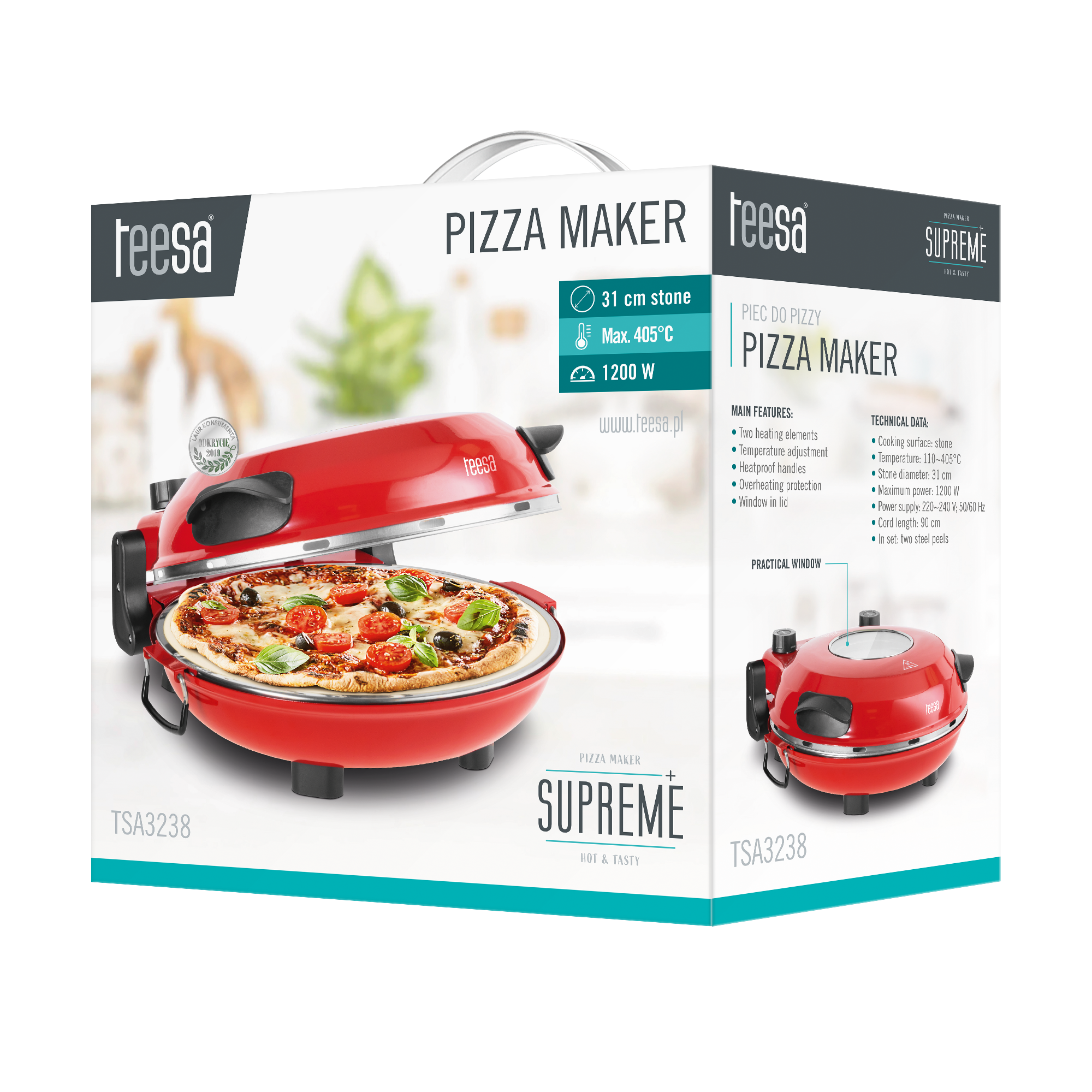 TSA3238 Piec do pizzy TEESA SUPREME + , 1200 W, 3