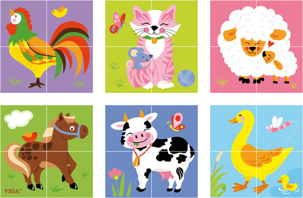 VIGA Kostki Puzzle Farma