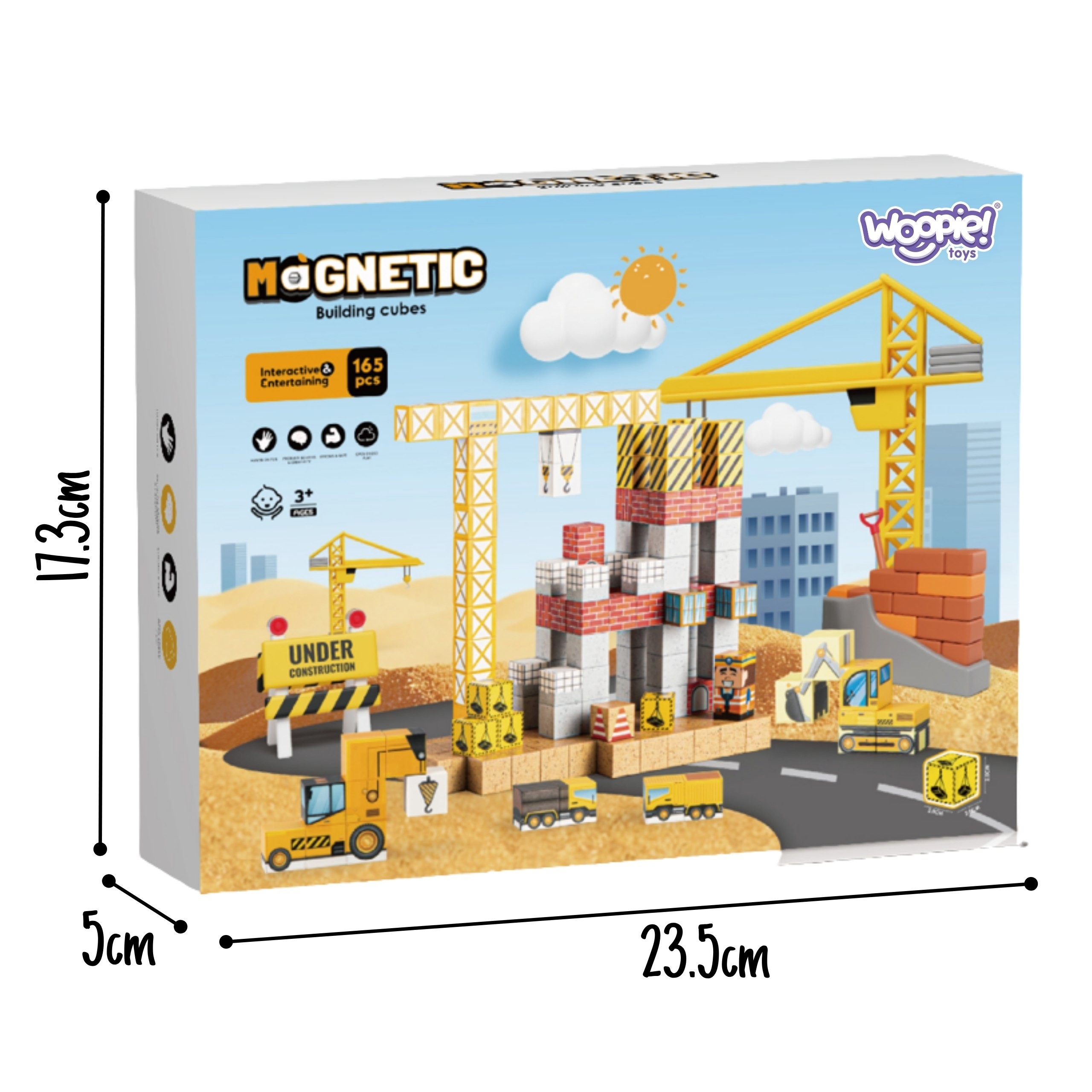 WOOPIE Klocki Magnetyczne 165el Kostki Budowa Dźwig Koparka Prezent 3D - 3